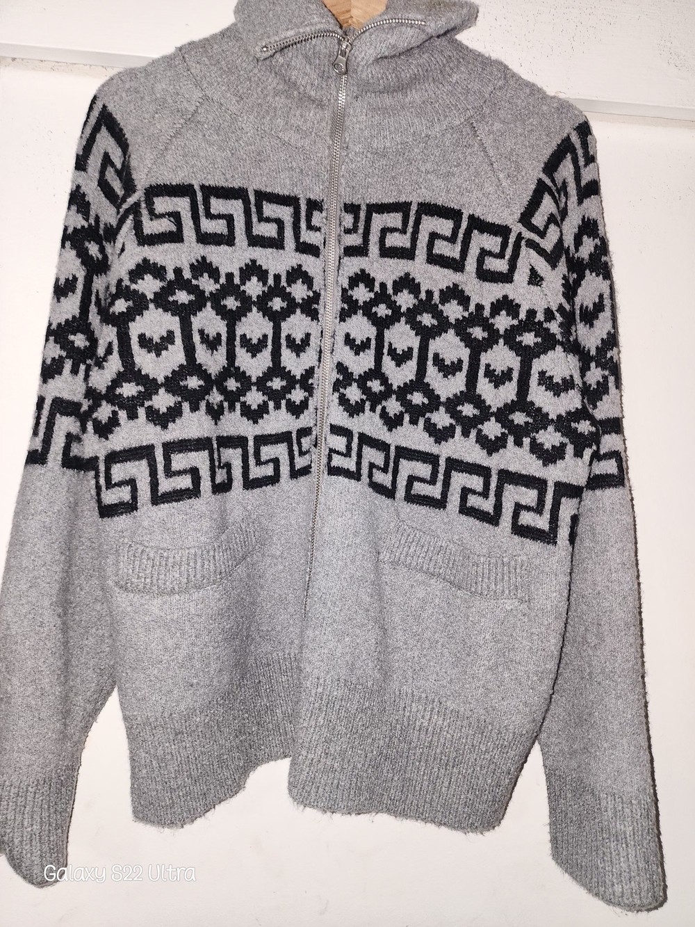 Universal Thread Gray and Black Zip-Up Nordic Knit Sweater